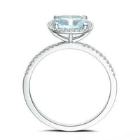 1 CT Cushion Cut Aquamarine Diamond 925 Sterling Silver Halo Engagement Ring