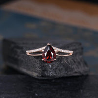 1.20 Ct Pear Cut Red Garnet Curved Engagement Ring In 925 Sterling Silver