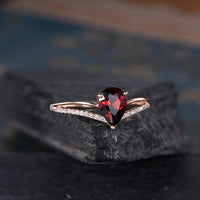 1.20 Ct Pear Cut Red Garnet Curved Engagement Ring In 925 Sterling Silver