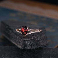 1.20 Ct Pear Cut Red Garnet Curved Engagement Ring In 925 Sterling Silver