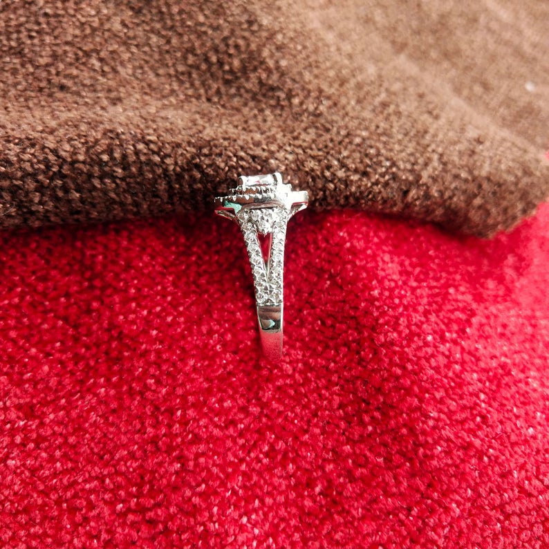 1 CT Cushion Cut Diamond 925 Sterling Silver Double Halo Engagement Ring