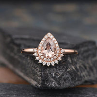 2.50 Ct Pear Cut Peach Morganite Rose Gold Over On 925 Sterling Silver Halo Engagement Ring