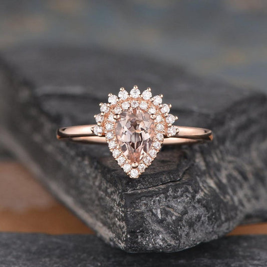 2.50 Ct Pear Cut Peach Morganite Rose Gold Over On 925 Sterling Silver Halo Engagement Ring