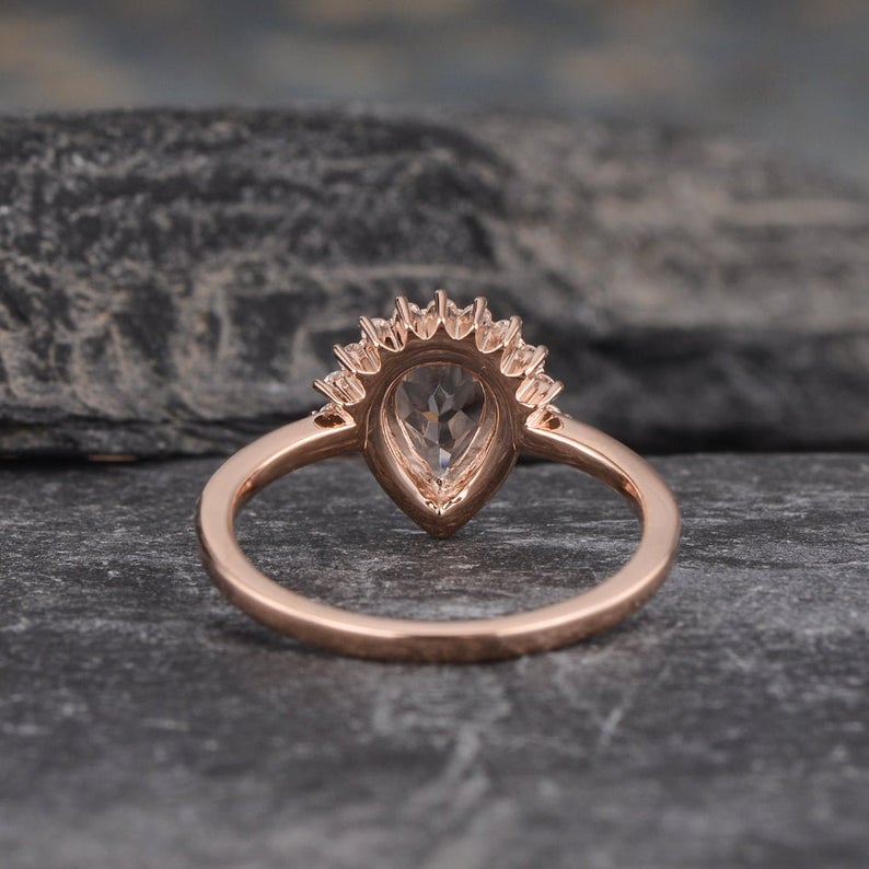 2.50 Ct Pear Cut Peach Morganite Rose Gold Over On 925 Sterling Silver Halo Engagement Ring