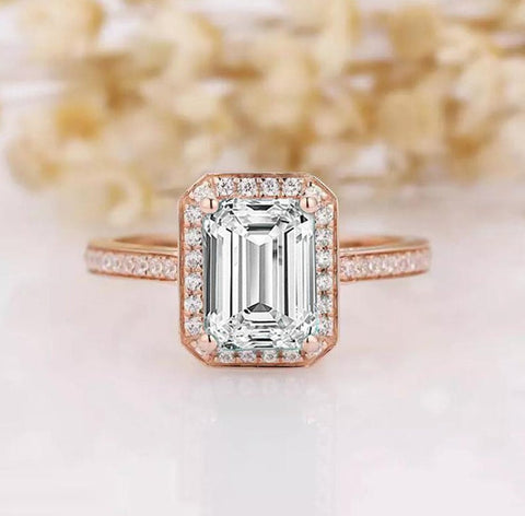 2 CT Emerald Cut Diamond 925 Sterling Silver Halo Engagement Ring for her