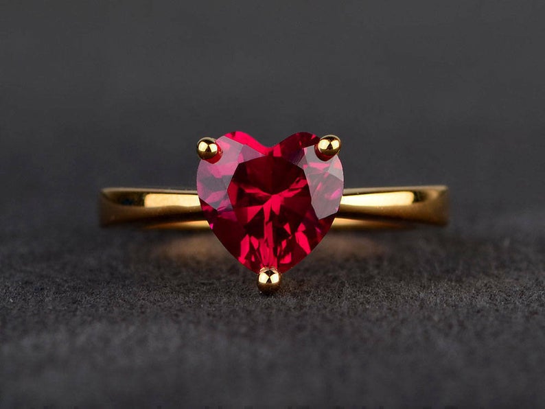 2.00 CT Heart Cut Red Garnet Diamond Yellow Gold Over On 925 Sterling Silver Solitaire Anniversary Ring For Women's