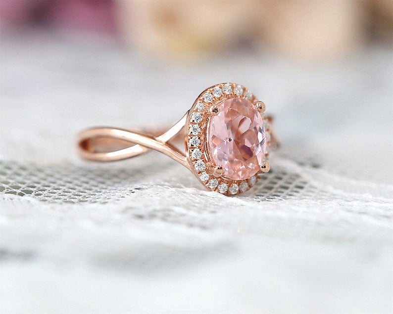 1 CT Pink Morganite Diamond Rose Gold Over On 925 Sterling Silver Halo Engagement Ring