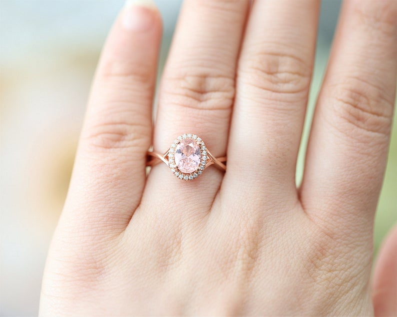 1 CT Pink Morganite Diamond Rose Gold Over On 925 Sterling Silver Halo Engagement Ring