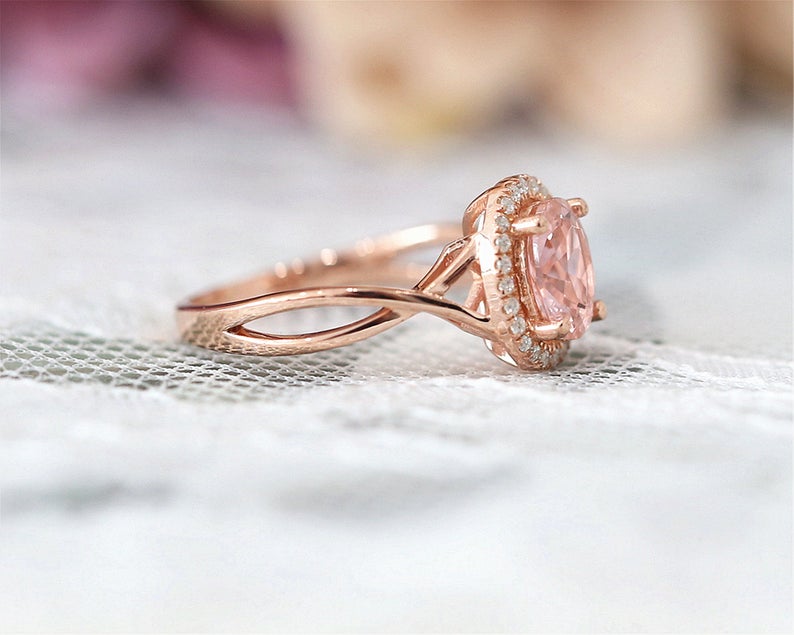1 CT Pink Morganite Diamond Rose Gold Over On 925 Sterling Silver Halo Engagement Ring