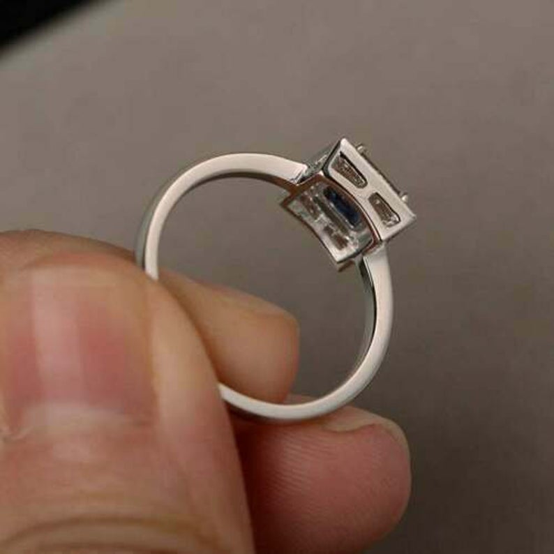 2.00 CT Princess Cut Blue Sapphire Diamond 925 Sterling Silver Halo Engagement Ring