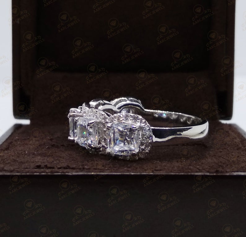 3.50 CT Cushion Cut CZ Diamond 925 Sterling Silver Halo Anniversary Band Ring For Women's