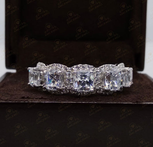 3.50 CT Cushion Cut CZ Diamond 925 Sterling Silver Halo Anniversary Band Ring For Women's