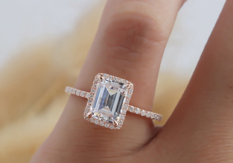 2 CT Emerald Cut Diamond 925 Sterling Silver Women Halo Wedding Ring