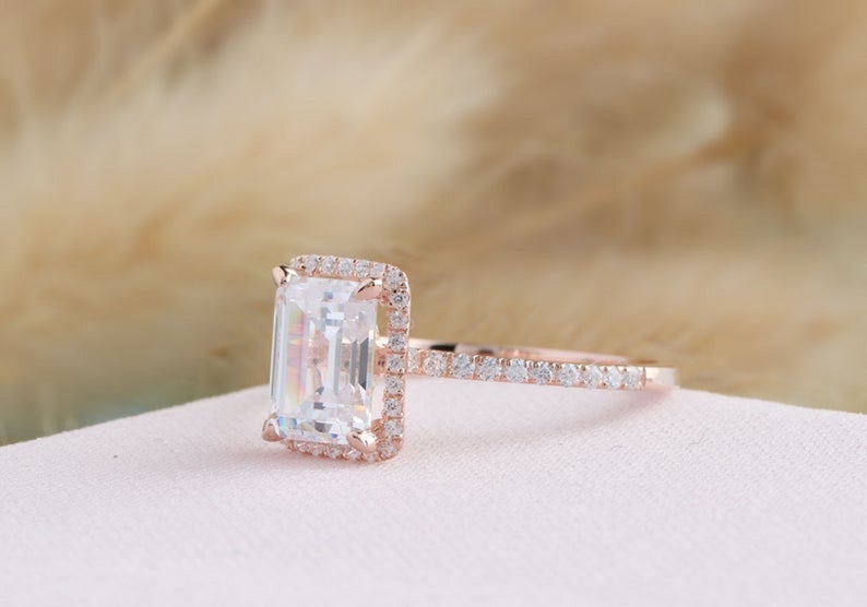2 CT Emerald Cut Diamond 925 Sterling Silver Women Halo Wedding Ring