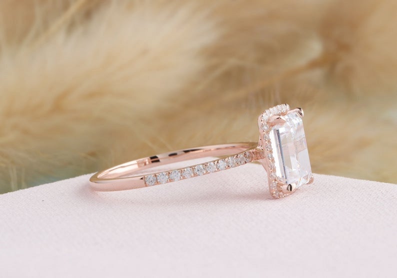 2 CT Emerald Cut Diamond 925 Sterling Silver Women Halo Wedding Ring
