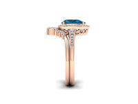 1 CT Pear Cut London Blue Topaz Diamond Rose Gold Over On 925 Sterling Silver Bridal Ring Set