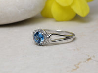1 CT Round Cut Blue Topaz Diamond 925 Sterling Silver Halo Engagement Ring