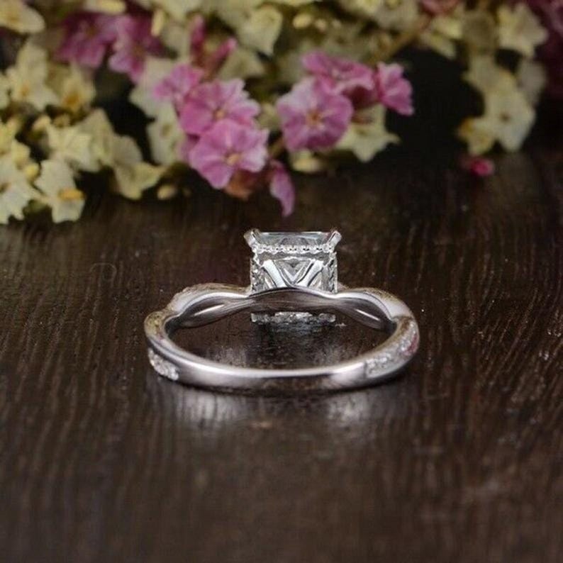 1 CT Princess Cut Diamond 925 Sterling Silver Solitaire With Accents Ring