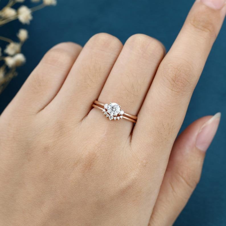 1 CT Round Cut Diamond Rose Gold Over On 925 Sterling Silver Three Stone For Women Curved Wedding Bridal Ring Set - atjewels.in