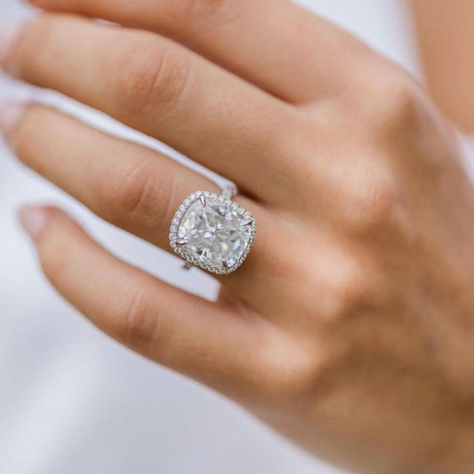3 CT Cushion Cut CZ Diamond 925 Sterling Silver Halo Engagement Wedding Ring