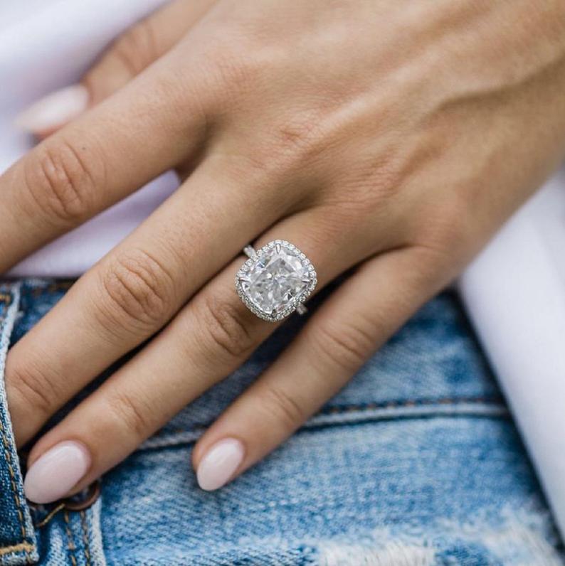 3 CT Cushion Cut CZ Diamond 925 Sterling Silver Halo Engagement Wedding Ring
