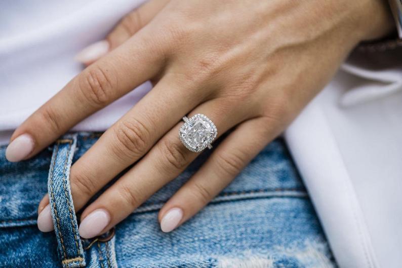 3 CT Cushion Cut CZ Diamond 925 Sterling Silver Halo Engagement Wedding Ring