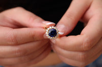 1 CT Round Cut Blue Sapphire Diamond 925 Sterling Silver Halo Engagement Ring For Her