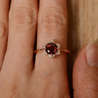 1.75 Ct Round Cut Red Garnet Rose Gold Over On 925 Sterling Silver Floral Engagement Ring