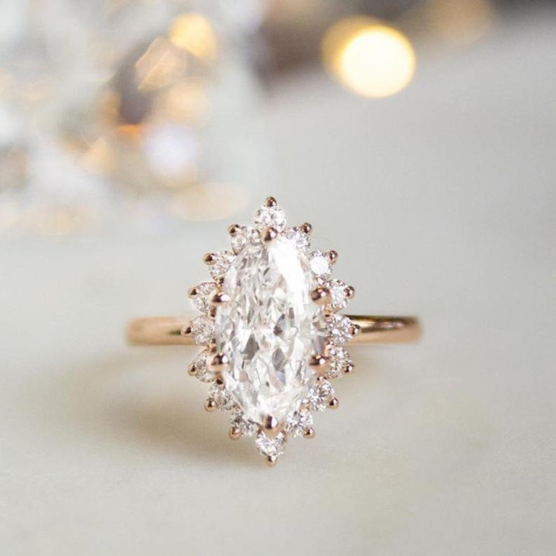 1.2 CT Marquise Cut Diamond Rose Gold Over On 925 Sterling Silver Halo Engagement Ring
