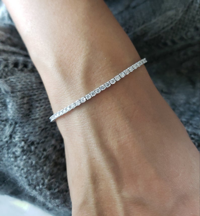 3 CT Round Cut CZ Diamond White Gold Over On 925 Sterling Silver Tennis 8" Bracelet For Women