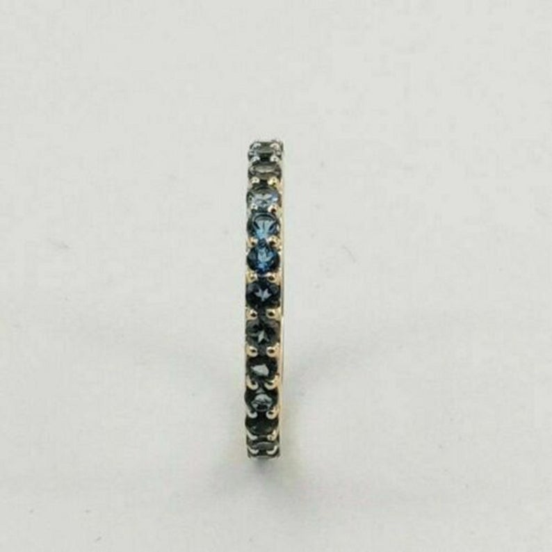 1 CT Round Cut London Blue Topaz Diamond 925 Sterling Silver Full Eternity Wedding Band Ring