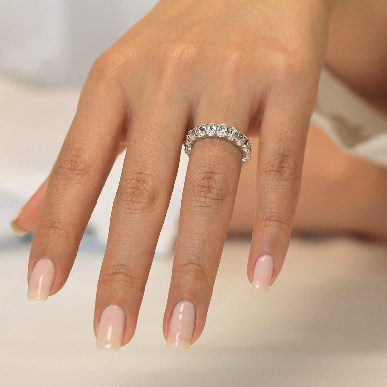 925 Sterling Silver 1 CT Oval Cut Diamond Wedding Full Eternity Band Ring