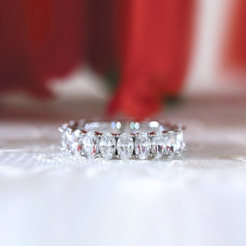 925 Sterling Silver 1 CT Oval Cut Diamond Wedding Full Eternity Band Ring