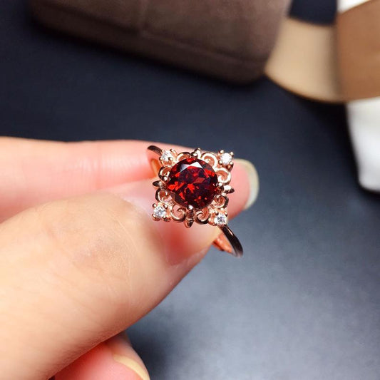 1 Ct Round Cut Red Garnet Vintage Engagement Ring Rose Gold Over On 925 Sterling Silver