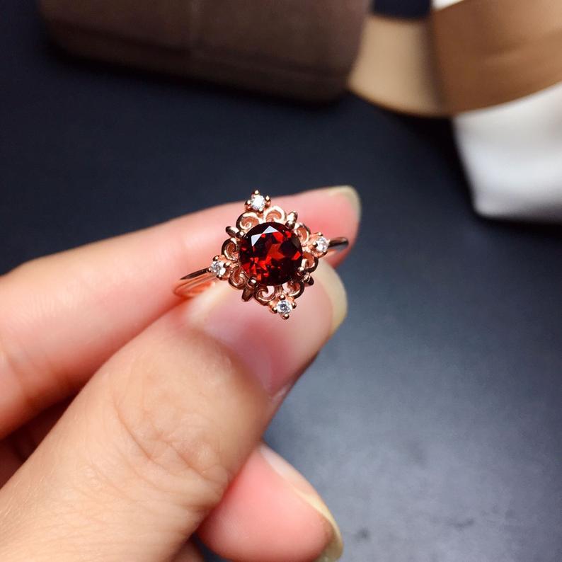 Ct Round Cut Red Garnet Vintage Engagement Ring Rose Gold Over