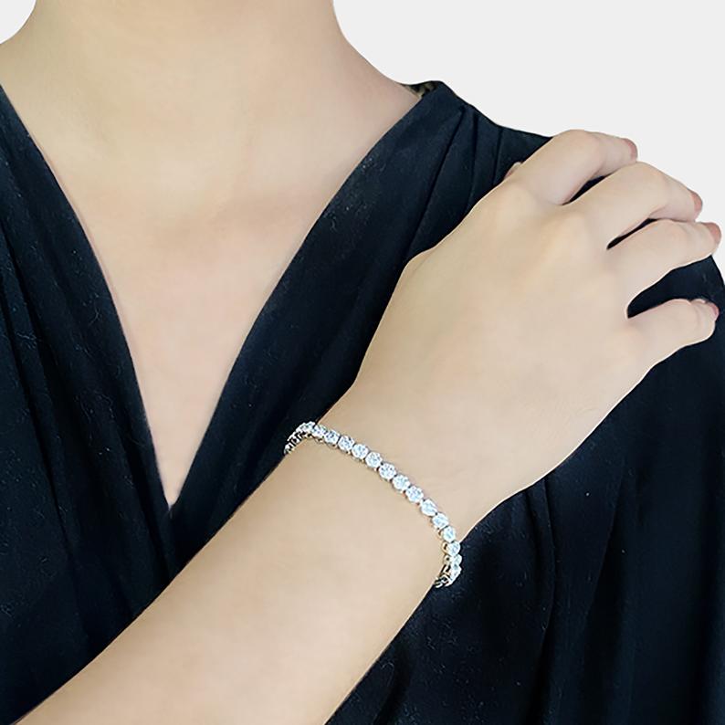 10 CT Round Cut CZ Diamond White Gold Over On 925 Sterling Silver 7" Flower Tennis Bracelet For Women