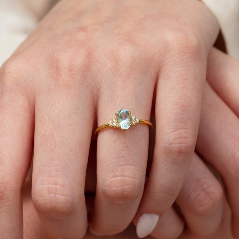 2 CT Oval Cut Aquamarine Diamond 925 Sterling Silver Halo Proposal Ring