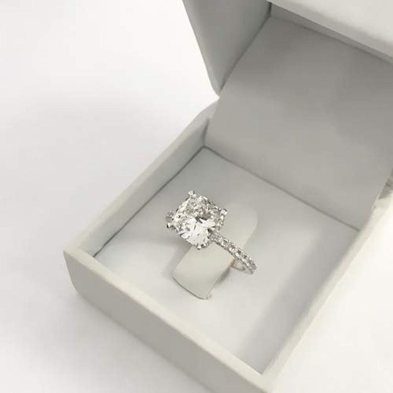 1 CT Cushion Cut Diamond White Gold Over On 925 Sterling Silver Solitaire With Accents Ring