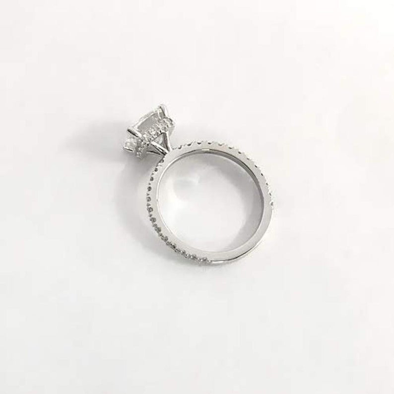 1 CT Cushion Cut Diamond White Gold Over On 925 Sterling Silver Solitaire With Accents Ring