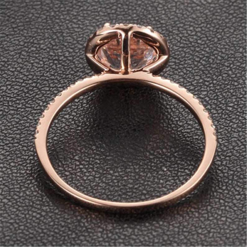 1.17 CT Round Cut Morganite Diamond 925 Sterling Silver Halo Wedding Bridal Ring Set