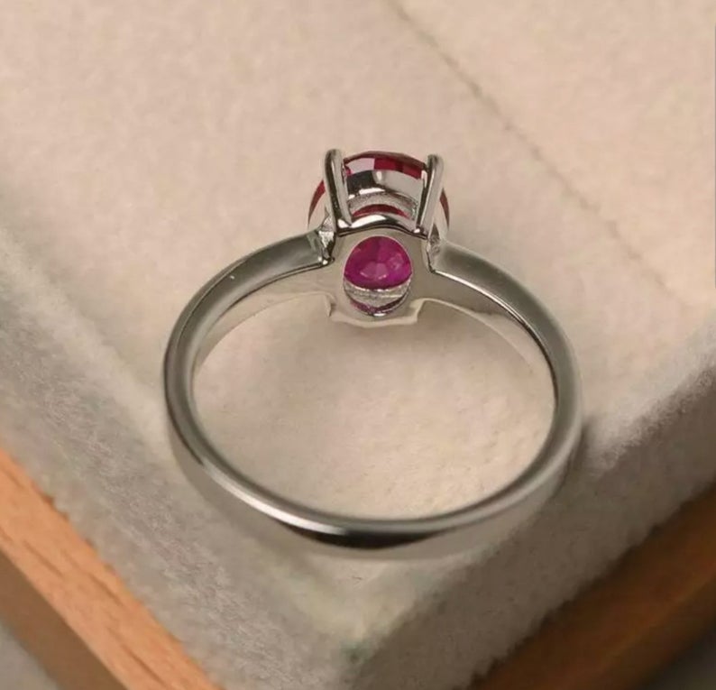 925 Sterling Silver 1 Ct Oval Cut Red Ruby Solitaire July Birthstone Ring