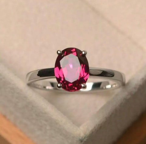 925 Sterling Silver 1 Ct Oval Cut Red Ruby Solitaire July Birthstone Ring
