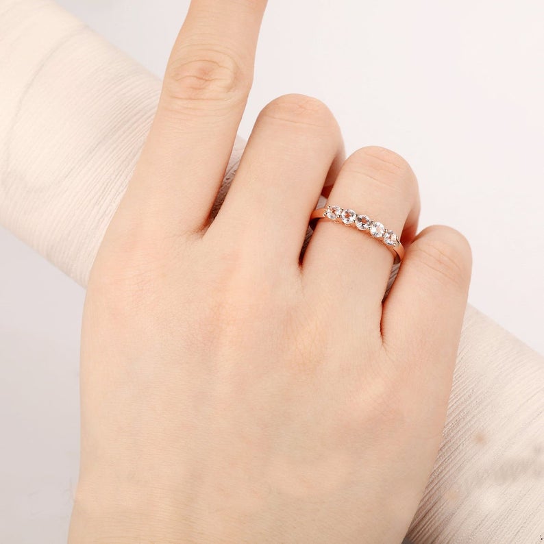 1 CT Round Cut Morganite Diamond Rose Gold Over On 925 Sterling Silver Wedding Band Ring