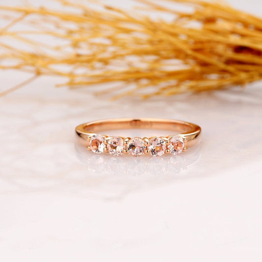 1 CT Round Cut Morganite Diamond Rose Gold Over On 925 Sterling Silver Wedding Band Ring