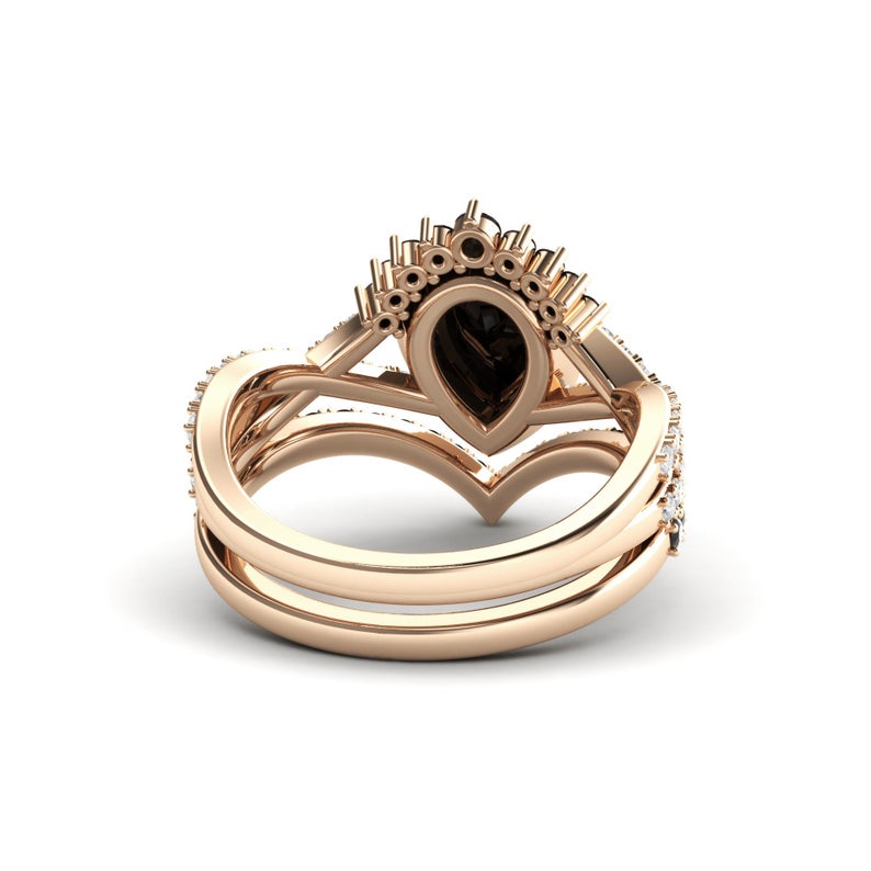 3 CT Pear Cut Black Onyx Diamond 925 Sterling Silver Women Wedding Bridal Set Promise Ring