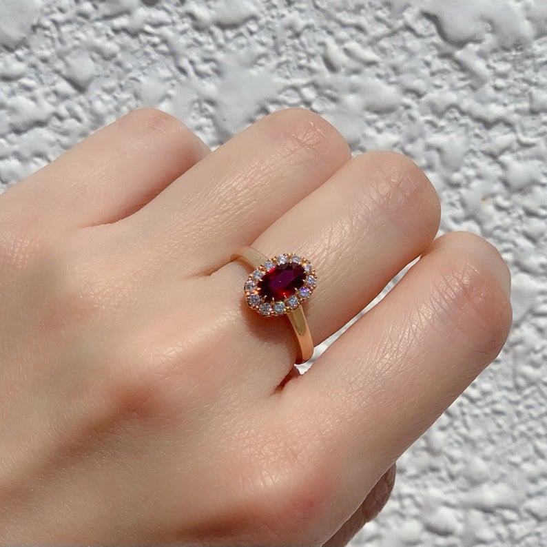 2 CT Oval Cut Pink Ruby Diamond Rose Gold Over On 925 Sterling Silver Halo Promise Ring