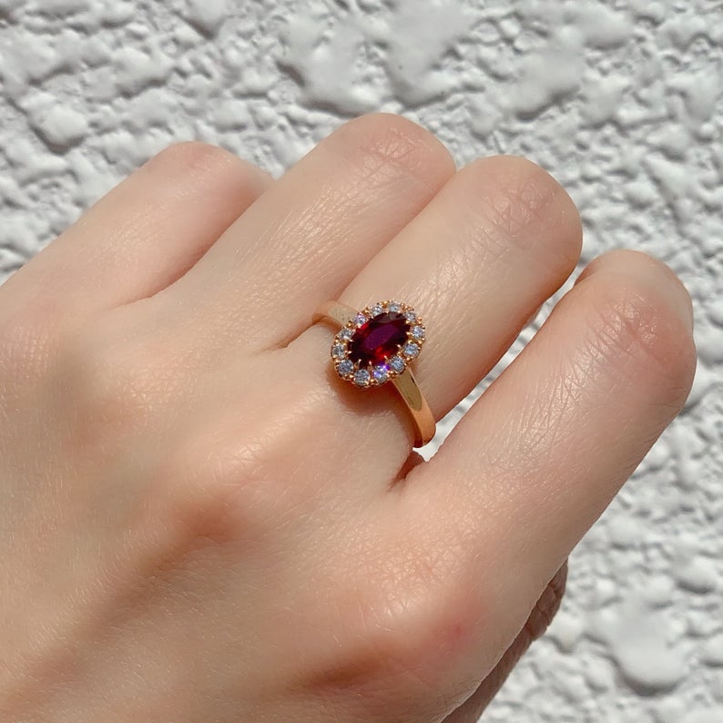 2 CT Oval Cut Pink Ruby Diamond Rose Gold Over On 925 Sterling Silver Halo Promise Ring