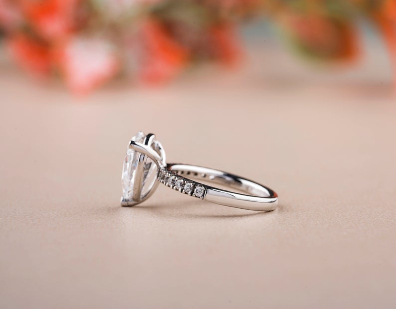 1 CT Pear Cut Diamond 925 Sterling Silver Halo Wedding Ring