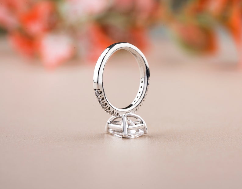1 CT Pear Cut Diamond 925 Sterling Silver Halo Wedding Ring