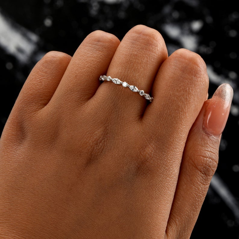 1 CT Marquise Cut Diamond 925 Sterling Silver Full Eternity Wedding Band Ring for Women